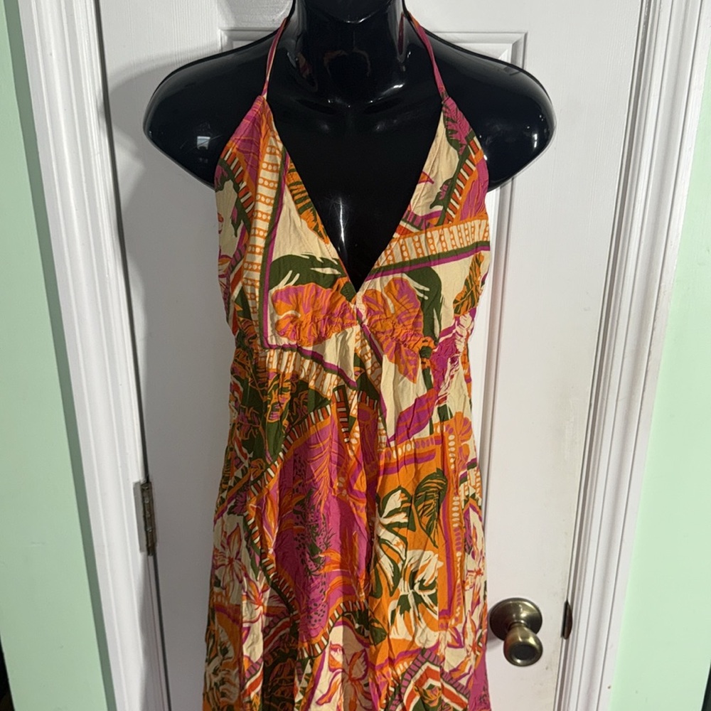 Favela Hype Pink Floral Halter Hi-Lo Dress Brazilian DesignerTropical Size Small - Picture 2 of 13
